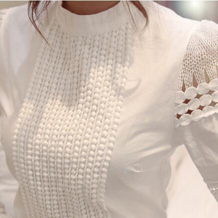 New Women Blouses Slim Bottoming Long-sleeved White Shirt Lace Hook - VirtuousWares:Global