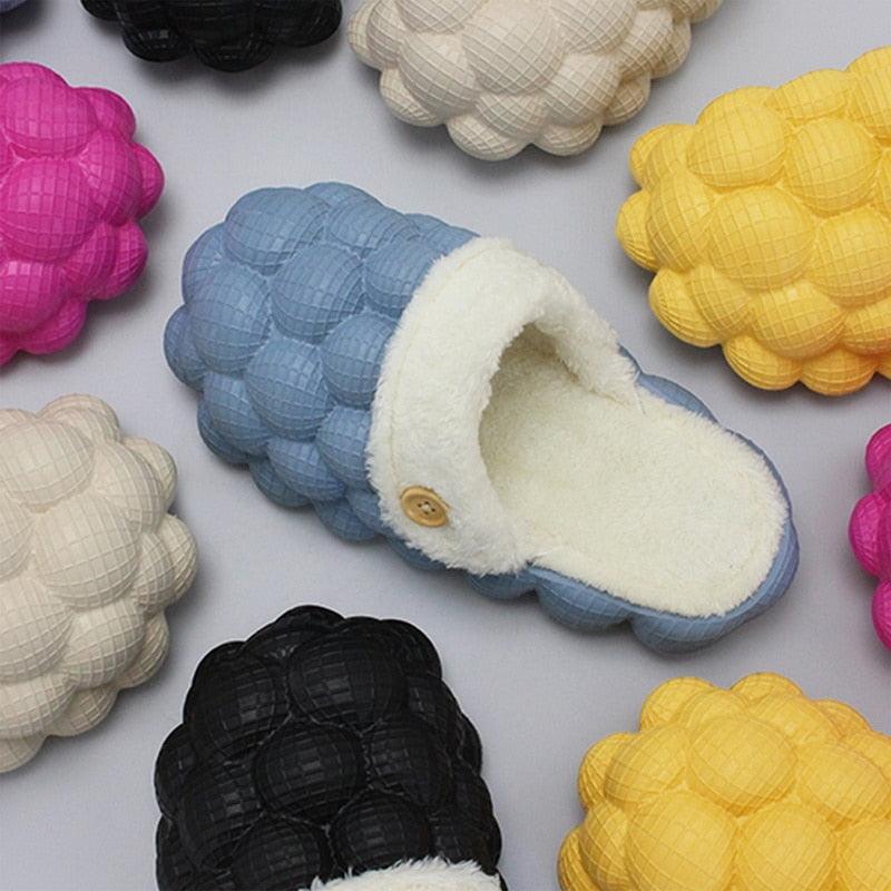 Non-slip Warm Cotton Bubble Home Slides Beige/Pink/Black/Blue/Yellow - VirtuousWares:Global