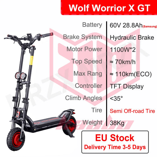 Official Kaabo Wolf Warrior X GT Scooter 10inch 60V 28.8Ah Battery Double - VirtuousWares:Global