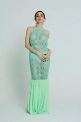 Open Back Cotton Crochet Dress Green on Green - VirtuousWares:Global