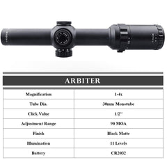 Optics Arbiter 1-4x24 Hunting Riflescope Long Eye Relief Illuminated - VirtuousWares:Global
