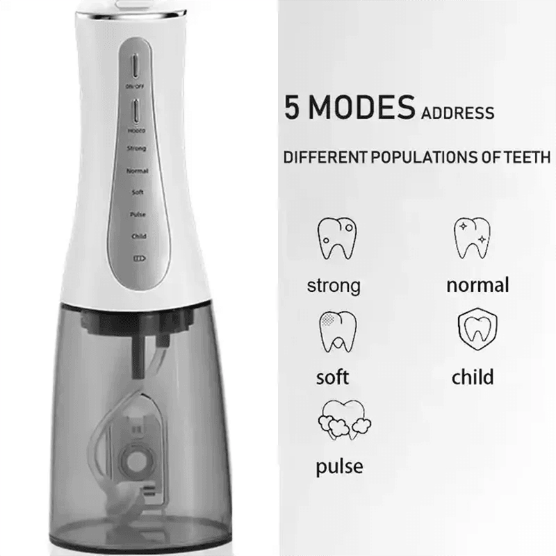 Oral Irrigator Dental Water Flosser 5Modes Portable Dental Water Jet 350ML - VirtuousWares:Global