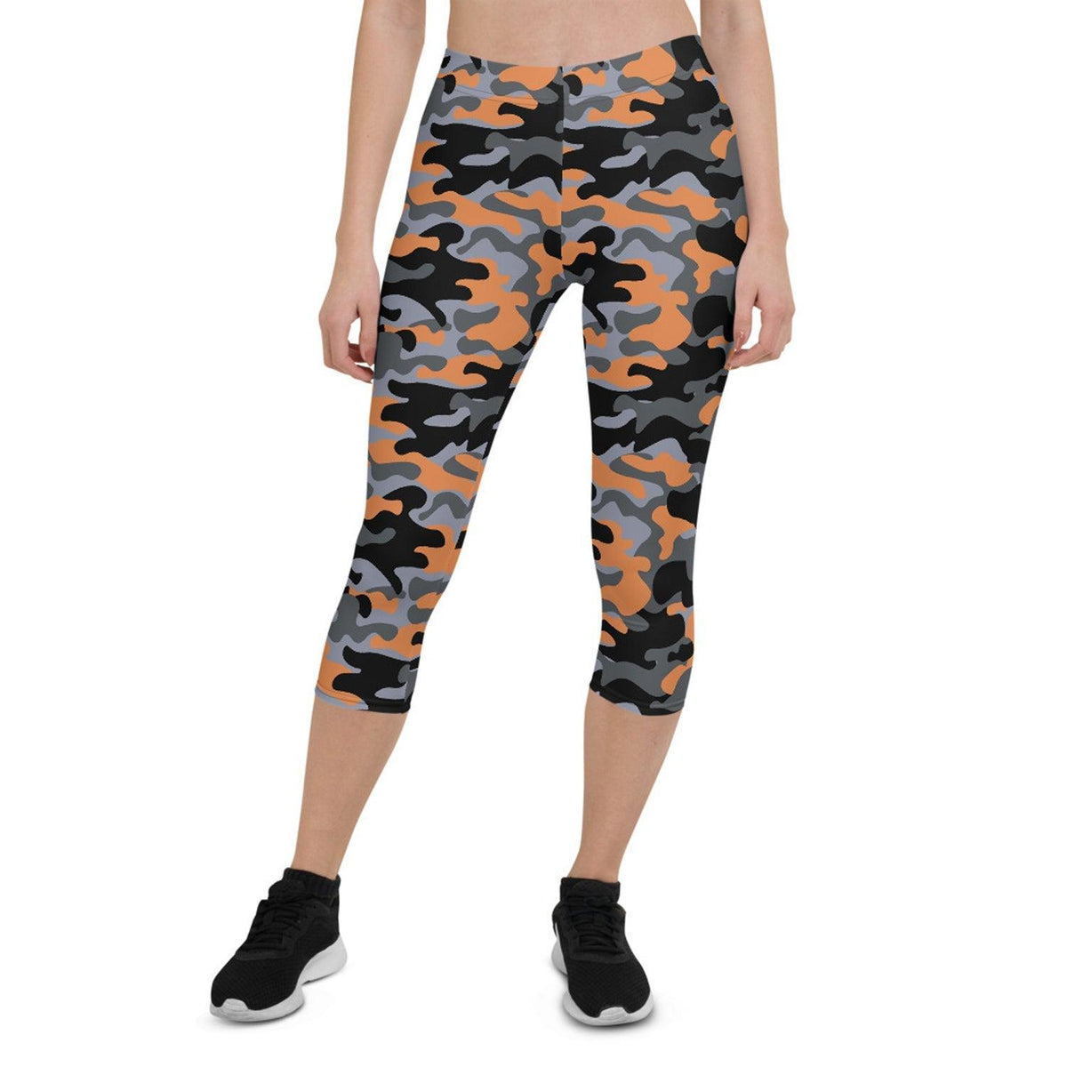 Orange and Gray Camo Capri Leggings for Women - VirtuousWares:Global