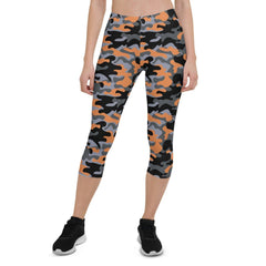 Orange and Gray Camo Capri Leggings for Women - VirtuousWares:Global