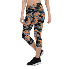 Orange and Gray Camo Capri Leggings for Women - VirtuousWares:Global