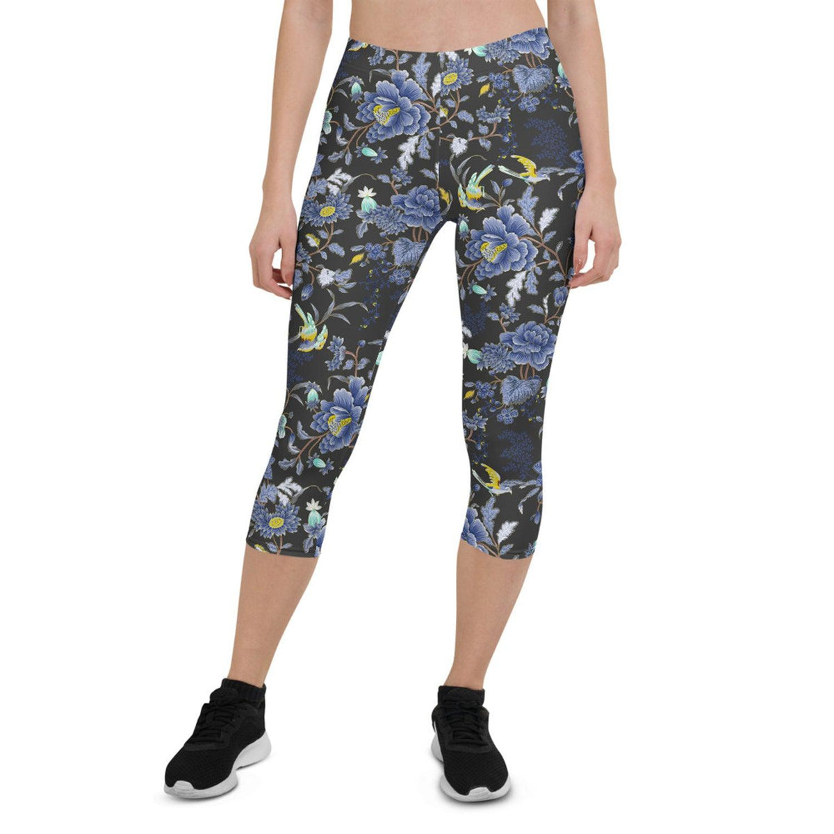 Oriental Floral Capri Leggings on Dark Gray - VirtuousWares:Global