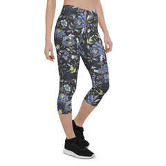 Oriental Floral Capri Leggings on Dark Gray - VirtuousWares:Global