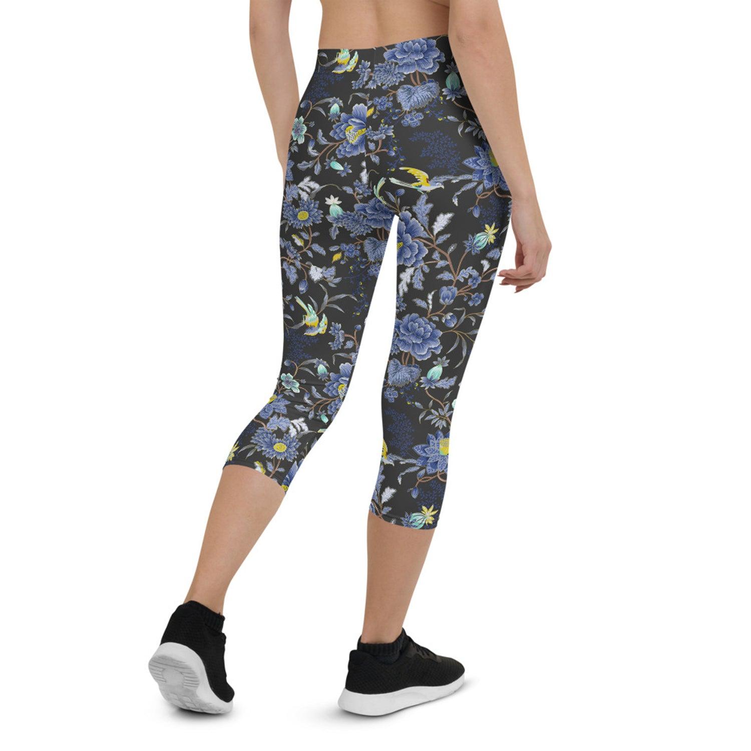 Oriental Floral Capri Leggings on Dark Gray - VirtuousWares:Global