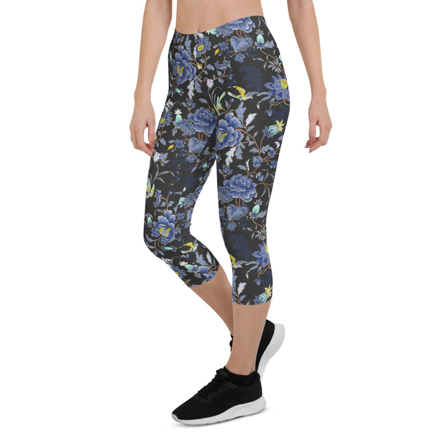 Oriental Floral Capri Leggings on Dark Gray - VirtuousWares:Global