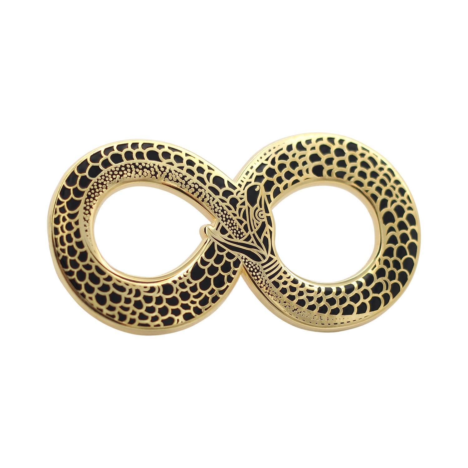 Ouroboros Halloween Costume Accessory - Occult Black & Gold Enamel Pin - VirtuousWares:Global