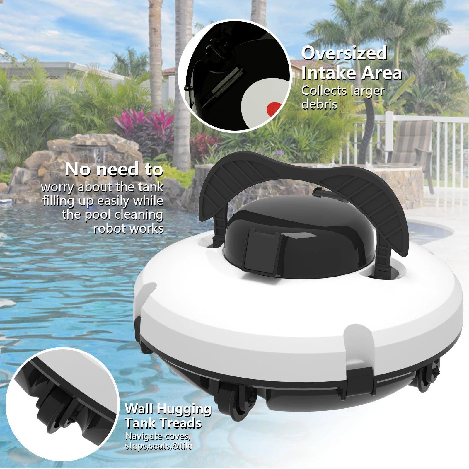 Outdoor Cordless Robotic Pool Cleaner 35W Pool Vacuum Powerful Suction Lasts 120 Mins with LED Indicator Support Self-Parking - VirtuousWares:Global