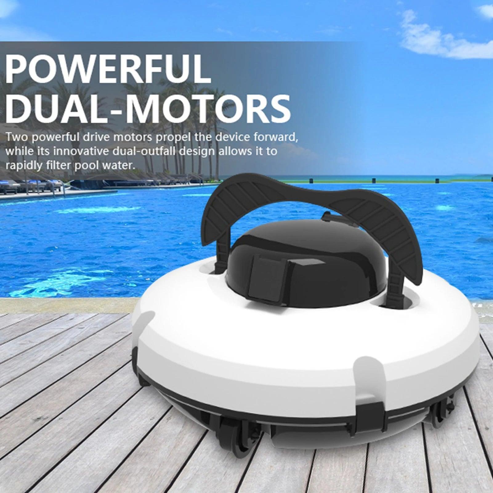 Outdoor Cordless Robotic Pool Cleaner 35W Pool Vacuum Powerful Suction Lasts 120 Mins with LED Indicator Support Self-Parking - VirtuousWares:Global