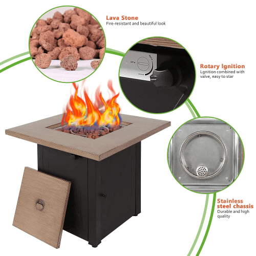Outdoor Gas Fire Pit Table Square Outdside Propane Patio Firetable - VirtuousWares:Global