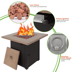 Outdoor Gas Fire Pit Table Square Outdside Propane Patio Firetable - VirtuousWares:Global