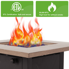 Outdoor Gas Fire Pit Table Square Outdside Propane Patio Firetable - VirtuousWares:Global
