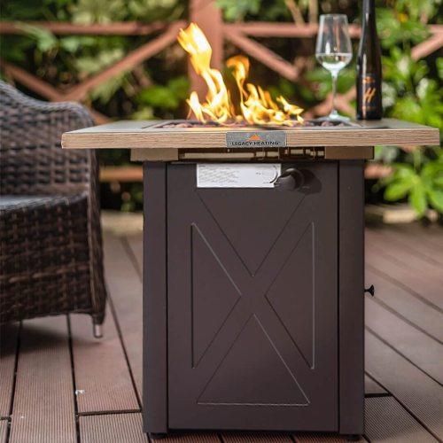 Outdoor Gas Fire Pit Table Square Outdside Propane Patio Firetable - VirtuousWares:Global