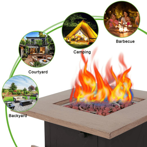 Outdoor Gas Fire Pit Table Square Outdside Propane Patio Firetable - VirtuousWares:Global
