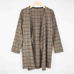 Oversized Open Front Checkered Jacket - VirtuousWares:Global