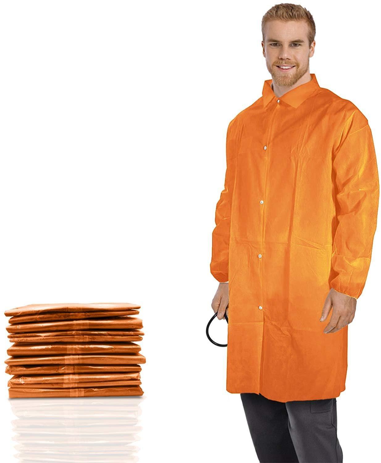 Pack of 30 Orange Lab Jackets. M size. Elastic Wrists, 4 Snap Front, - VirtuousWares:Global