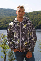 Palm print full zip packable rain jacket and windbreaker - VirtuousWares:Global