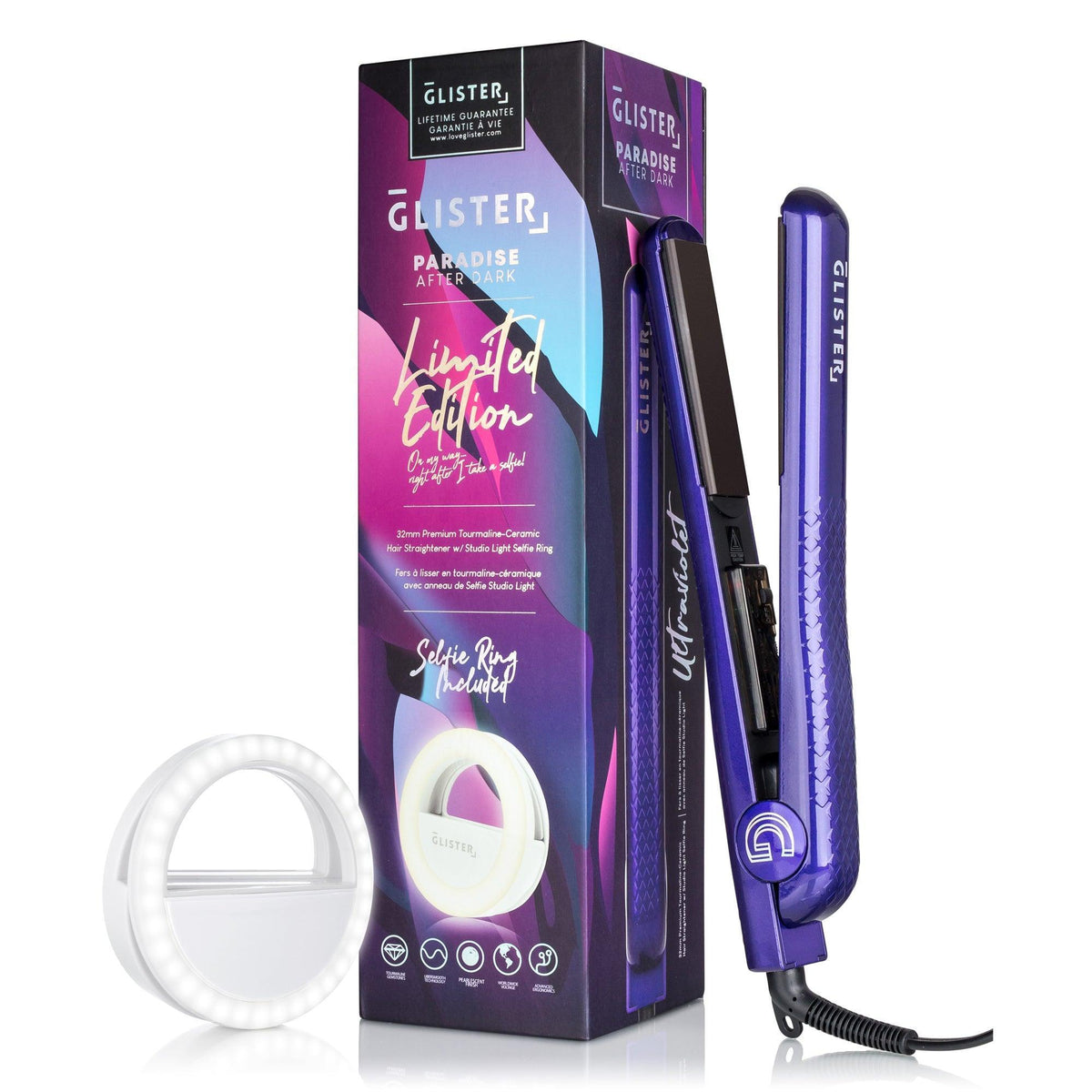 Paradise After Dark Flat Iron (with BONUS Selfie Ring) - Ultraviolet - VirtuousWares:Global