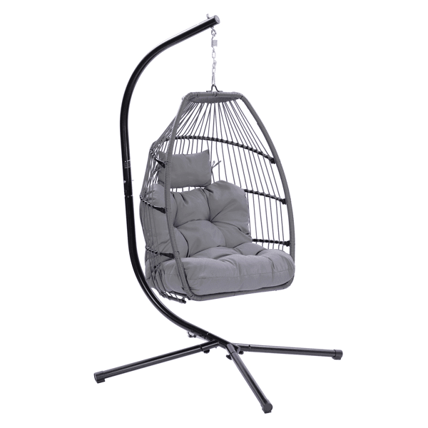 Patio Wicker Folding Hanging Chair With Cushion And Pillow - VirtuousWares:Global