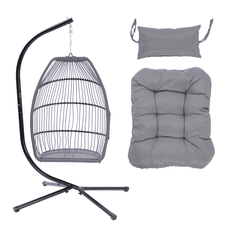 Patio Wicker Folding Hanging Chair With Cushion And Pillow - VirtuousWares:Global