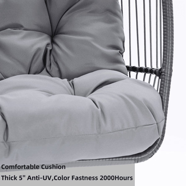 Patio Wicker Folding Hanging Chair With Cushion And Pillow - VirtuousWares:Global