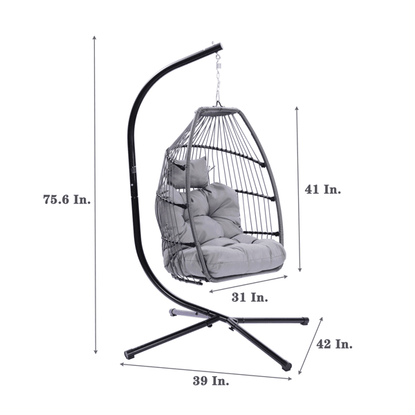 Patio Wicker Folding Hanging Chair With Cushion And Pillow - VirtuousWares:Global