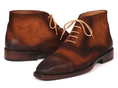 Paul Parkman Antique Suede Brown Cap Toe Ankle Boots (ID#644BRW17) - VirtuousWares:Global
