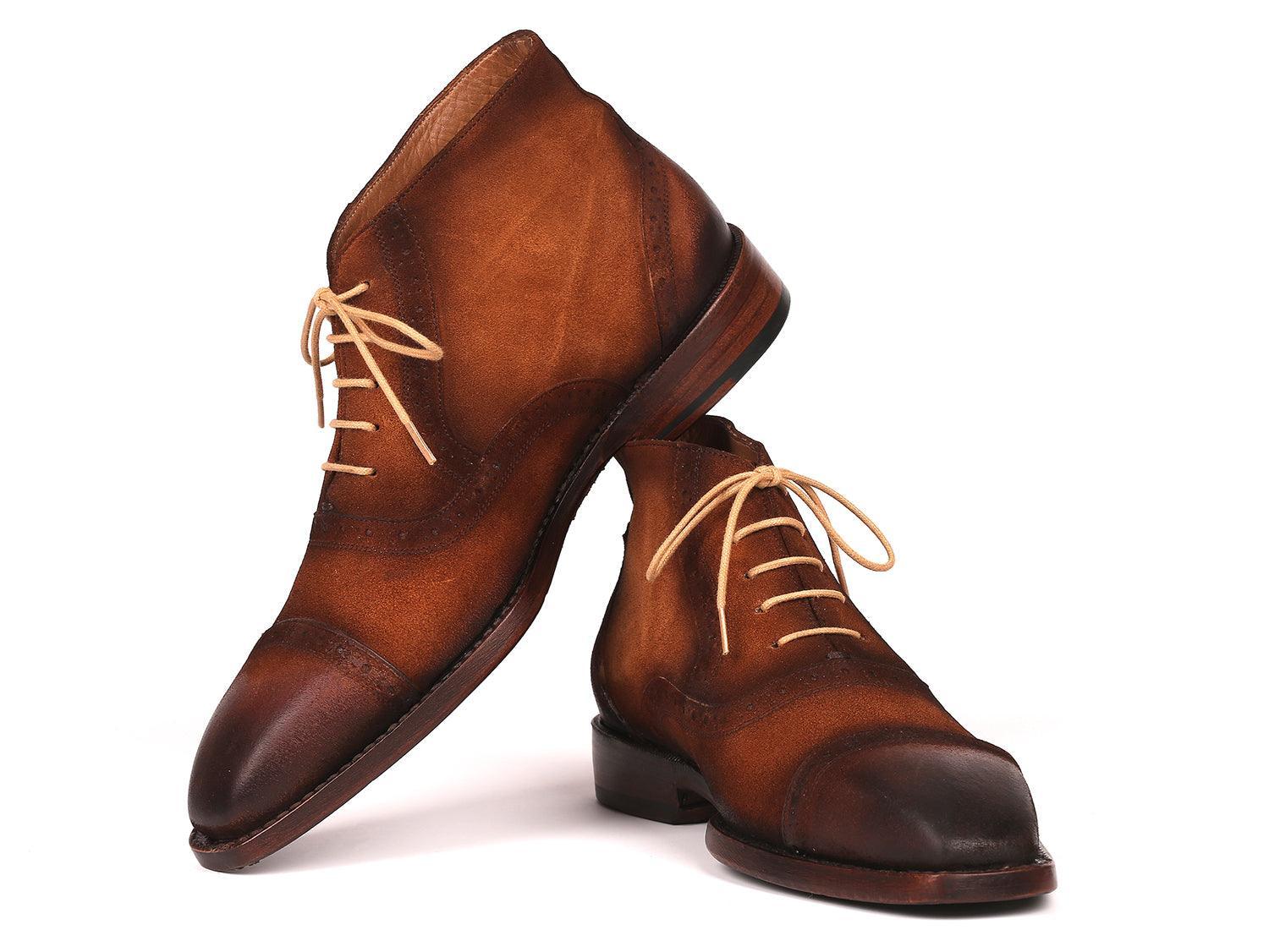 Paul Parkman Antique Suede Brown Cap Toe Ankle Boots (ID#644BRW17) - VirtuousWares:Global