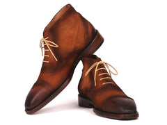 Paul Parkman Antique Suede Brown Cap Toe Ankle Boots (ID#644BRW17) - VirtuousWares:Global