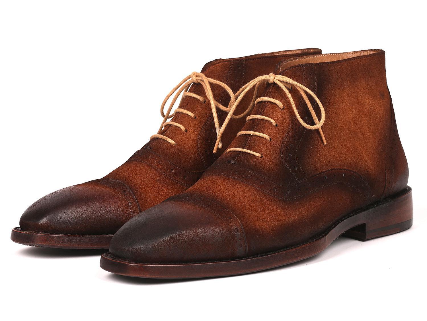 Paul Parkman Antique Suede Brown Cap Toe Ankle Boots (ID#644BRW17) - VirtuousWares:Global
