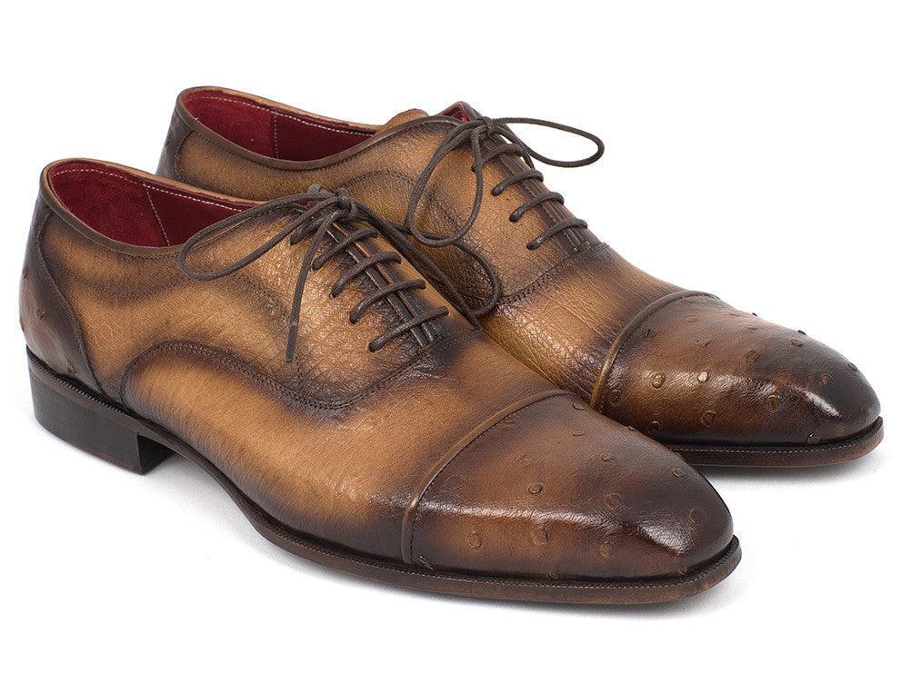 Paul Parkman Men's Genuine Ostrich Captoe Oxfords Camel Color - VirtuousWares:Global
