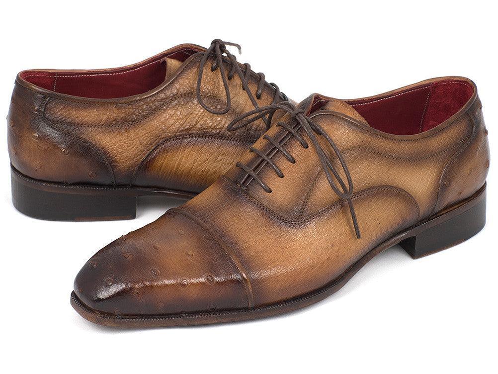 Paul Parkman Men's Genuine Ostrich Captoe Oxfords Camel Color - VirtuousWares:Global