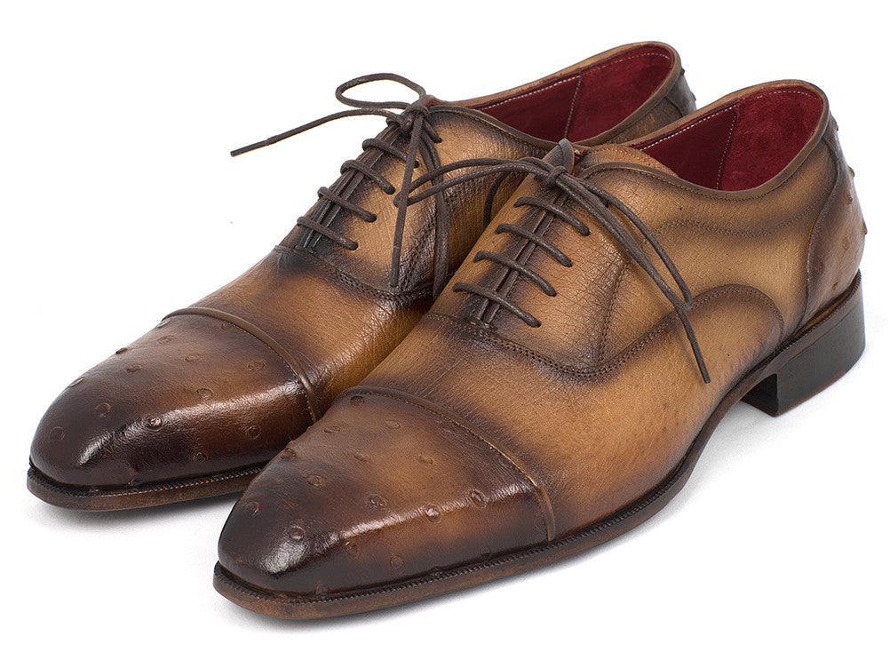 Paul Parkman Men's Genuine Ostrich Captoe Oxfords Camel Color - VirtuousWares:Global