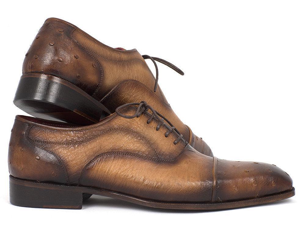 Paul Parkman Men's Genuine Ostrich Captoe Oxfords Camel Color - VirtuousWares:Global