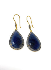 Pave Diamond Sapphire Earrings, Natural Blue Sapphire Gemstone - VirtuousWares:Global