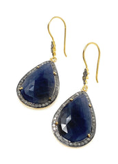 Pave Diamond Sapphire Earrings, Natural Blue Sapphire Gemstone - VirtuousWares:Global