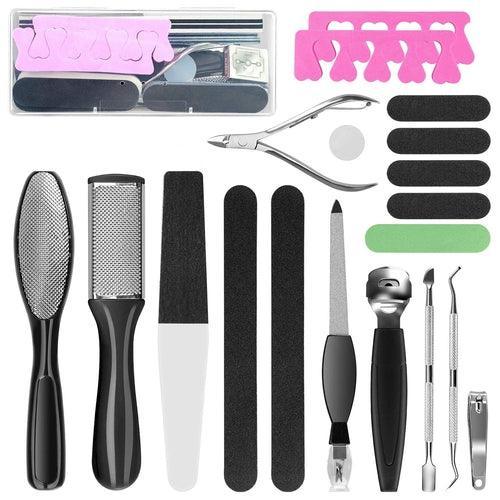 Pedicure Kit 20 in 1 Black Stainless Steel Professional Pedicure Tools - VirtuousWares:Global