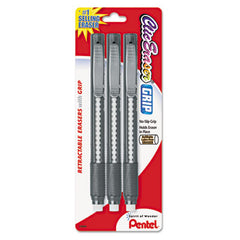 Pentel ZE21BP3K6 Clic Eraser Pencil-Style Grip Eraser Assorted 3-Pac - VirtuousWares:Global