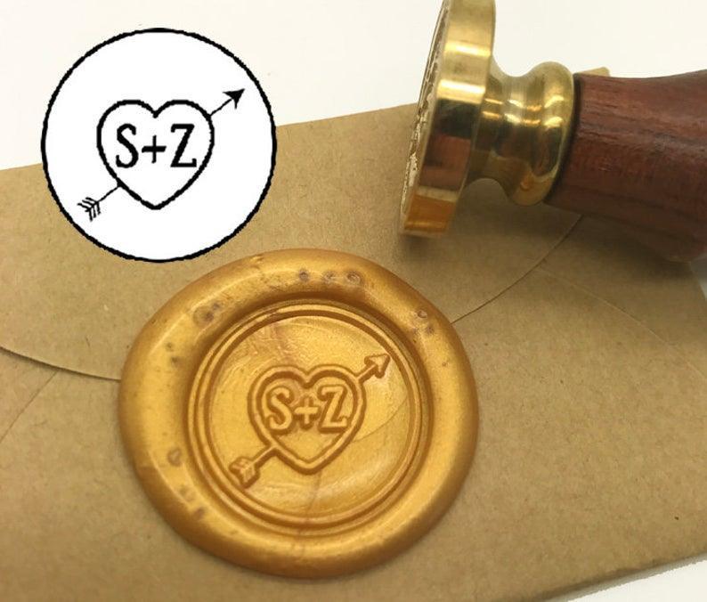 Personalized Heart Initials Wax Seal Stamp Custom Wedding Initials - VirtuousWares:Global