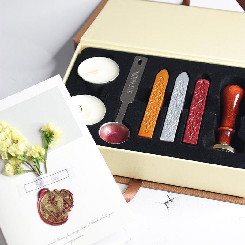Personalized Leaves Initials Wax Seal Stamp Kit - Custom Wedding - VirtuousWares:Global
