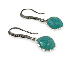 Peruvian Amazonite Earrings, Pave Diamond Earrings, Sterling Silver G - VirtuousWares:Global