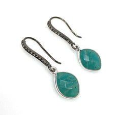 Peruvian Amazonite Earrings, Pave Diamond Earrings, Sterling Silver G - VirtuousWares:Global