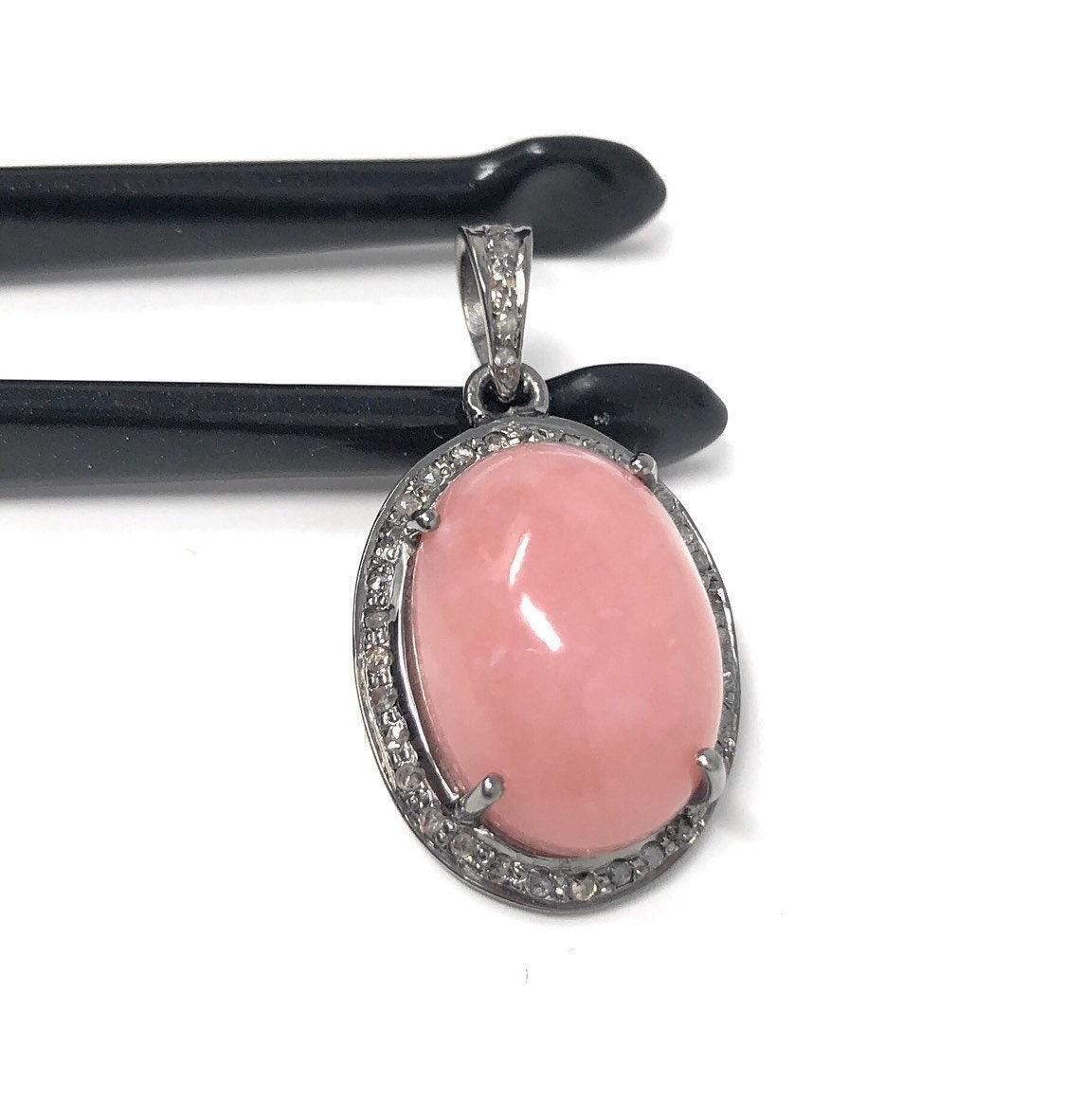 Pink Opal Pendant, Gemstone Pendant, Silver Pendant, Pink Opal Diamond - VirtuousWares:Global