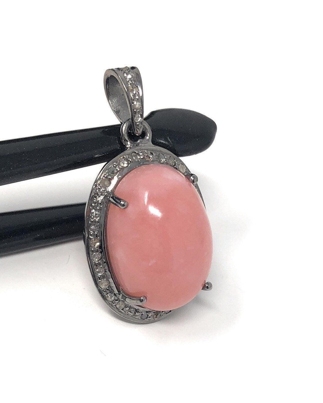 Pink Opal Pendant, Gemstone Pendant, Silver Pendant, Pink Opal Diamond - VirtuousWares:Global