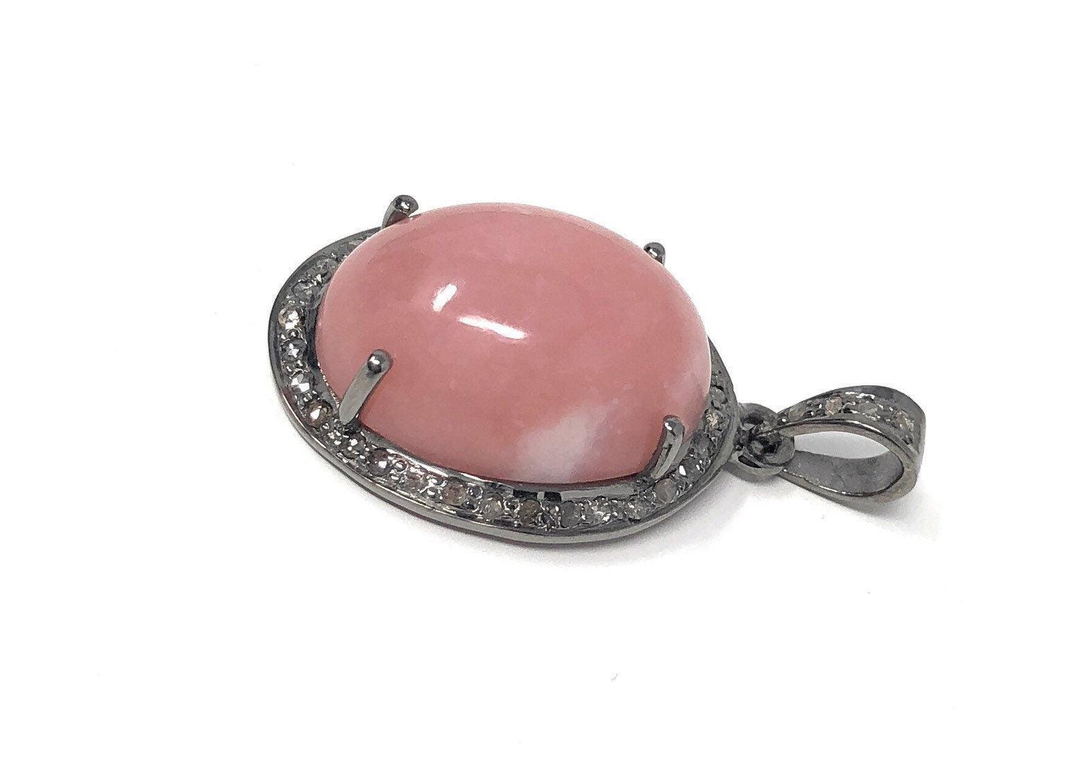 Pink Opal Pendant, Gemstone Pendant, Silver Pendant, Pink Opal Diamond - VirtuousWares:Global