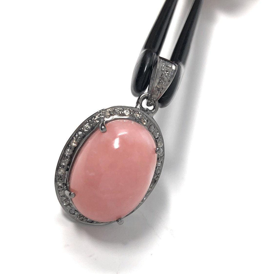 Pink Opal Pendant, Gemstone Pendant, Silver Pendant, Pink Opal Diamond - VirtuousWares:Global