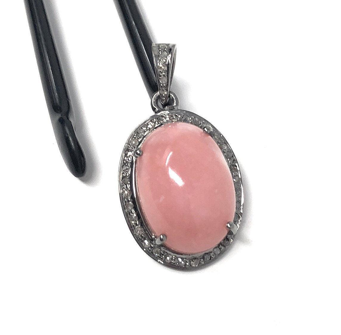 Pink Opal Pendant, Gemstone Pendant, Silver Pendant, Pink Opal Diamond - VirtuousWares:Global